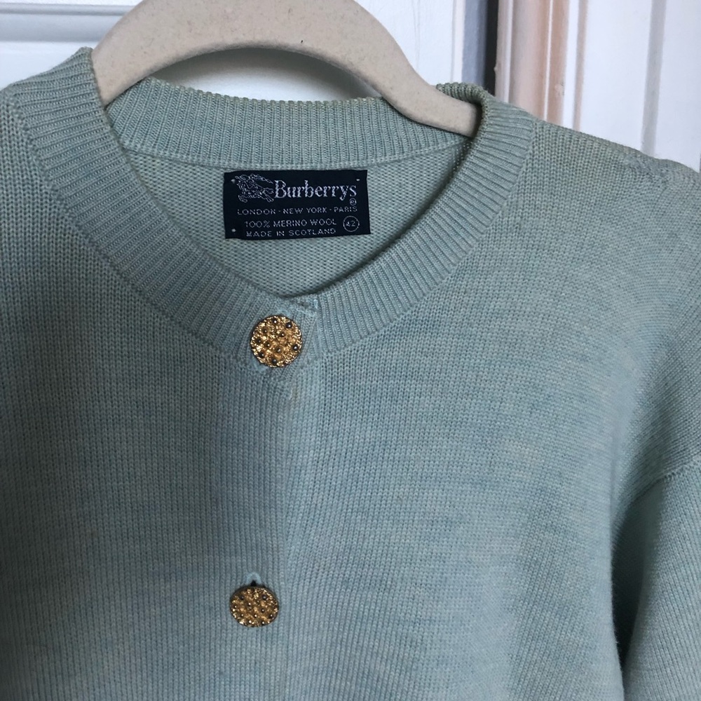 Vintage Mint Burberry Cardigan with gold buttons